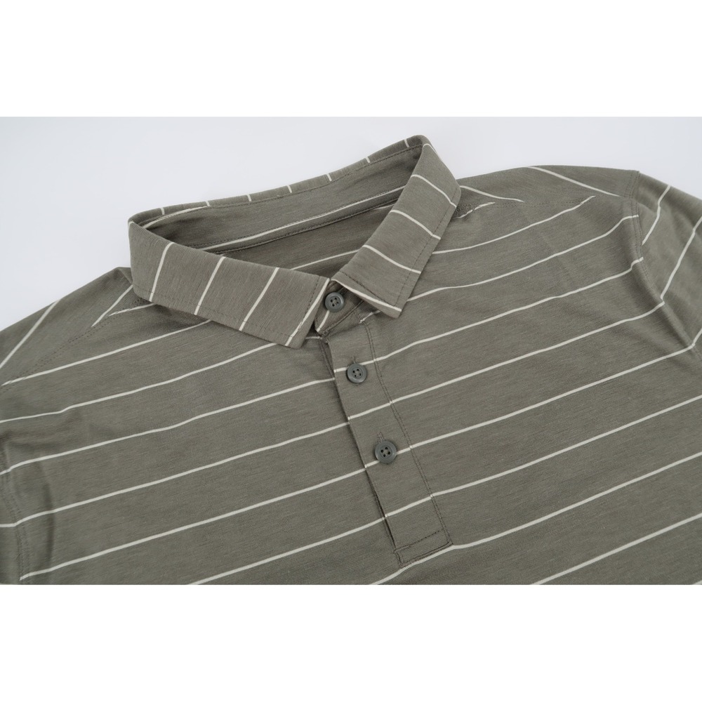 Lululemon Evolution Polo Shirt Mens Large Olive Green Striped Short Sleeve Golf